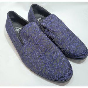Los Angeles Blue Jacquard Embossed Fabric Black Mens Slip On Loafer Dress US 10